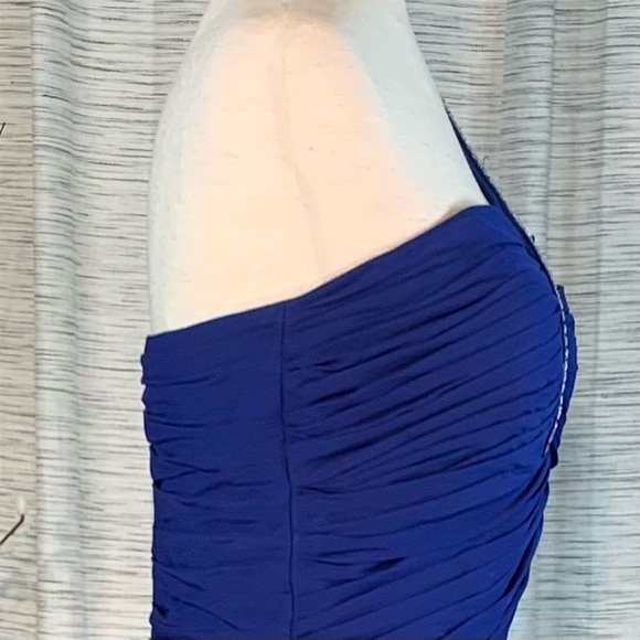JJ’s House solid blue one shoulder party dress. - Picture 11 of 16